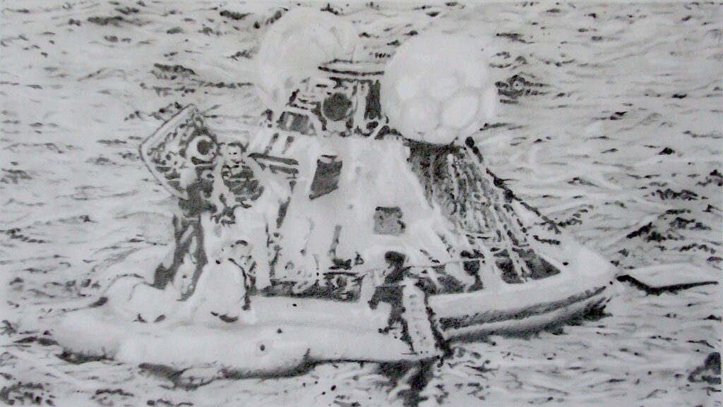 Splashdown (Apollo 13) Pencil on paper 70 x 100 cm 2020